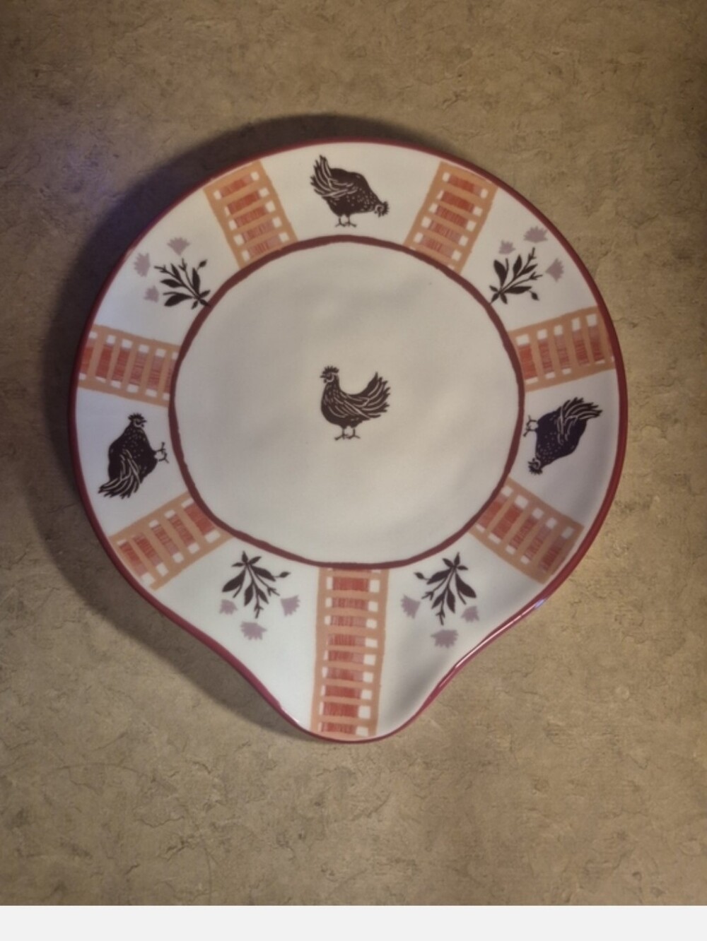 Anthropologie Millie Stoneware Spoon Rest Chicken 6.5" Hand Painted